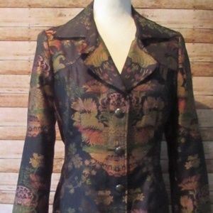 CAbi Asian Inspired long jacket blazer black gold